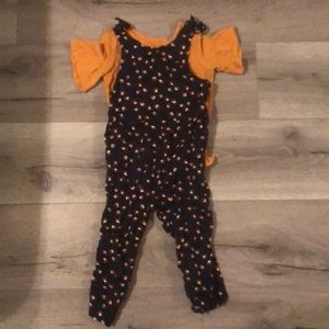 Little fox jumpsuit with yellow bell sleeve shirt